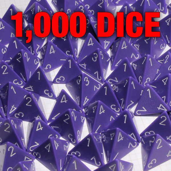 Bulk dice set of 1000 purple 4-sided dice