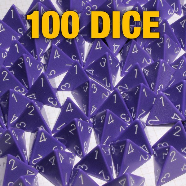 Bulk dice set of 100 purple 4-sided dice