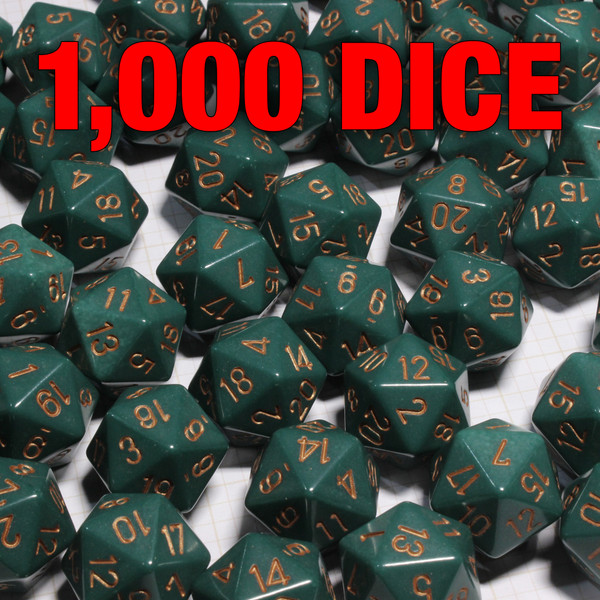 Bulk dice set of 1,000 dusty green d20s