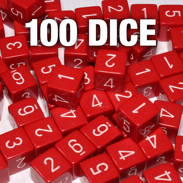 Bulk dice set of 100 red numeral d6s