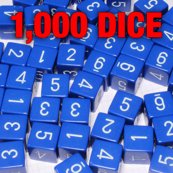 Bulk dice set of 1,000 blue numeral d6s
