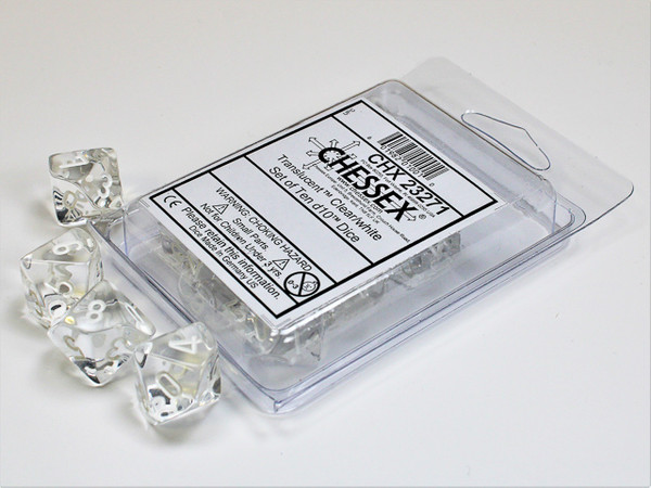 d10 set of 10 clear translucent dice