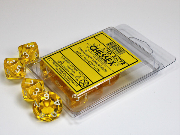 d10 set of 10 yellow translucent dice