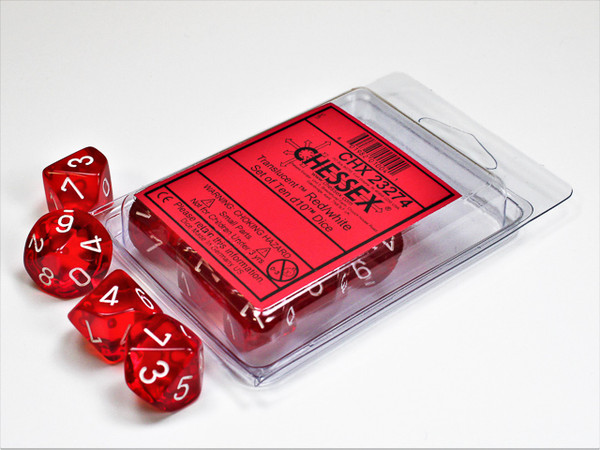 d10 set of 10 red translucent dice