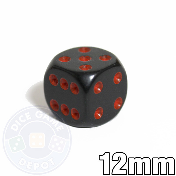 12mm black die with red spots