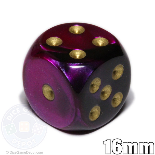 Gemini d6 dice - Black and purple with gold pips