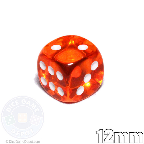 Transparent 12mm orange 6-sided dice