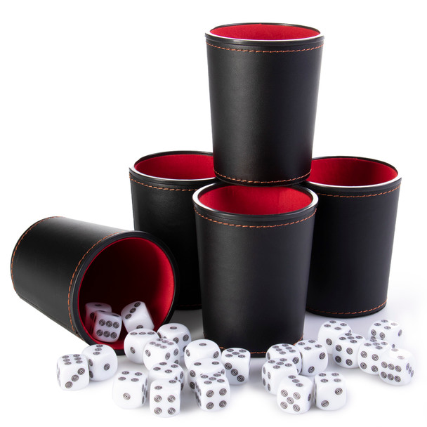 Bullseye Game Night - 25 Dice and 5 Dice Cups - Black/Red
