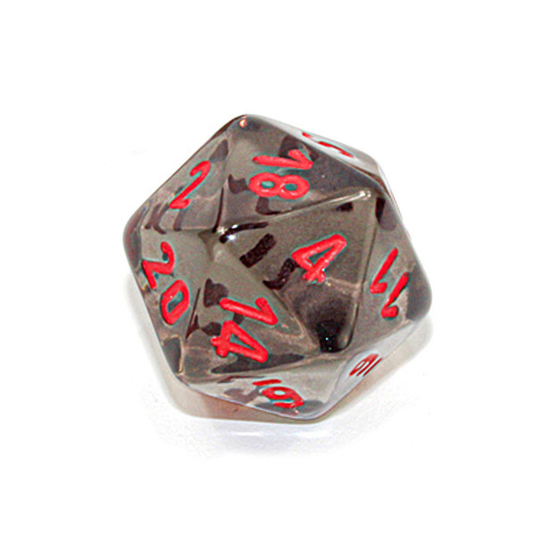 d20 - Transparent smoke 20-sided dice with red numbers
