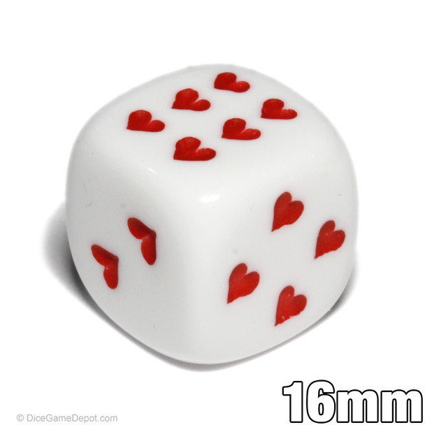 Hearts 6-sided Dice - White with Red Hearts