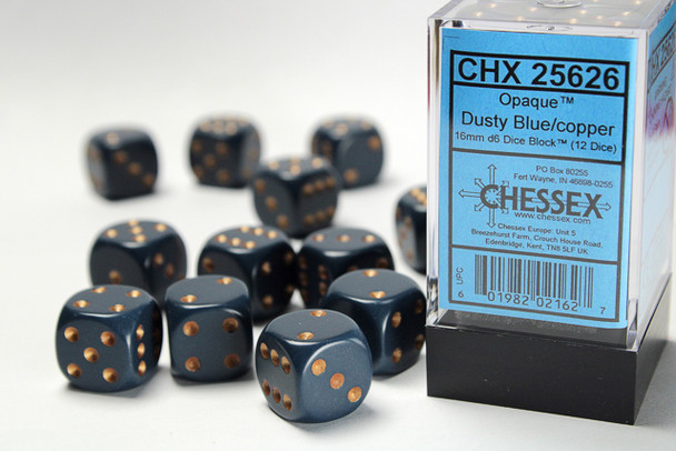 Block of 12 dusty blue round-corner dice - 16mm