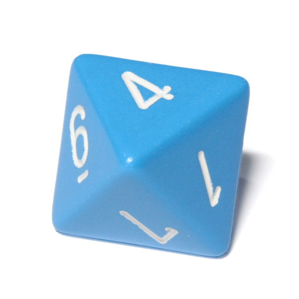 8-sided light blue opaque dice (d8)