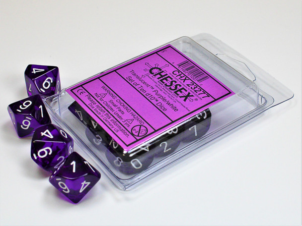 Set of Ten 10-sided Translucent Dice - Purple | Dice Game Depot
