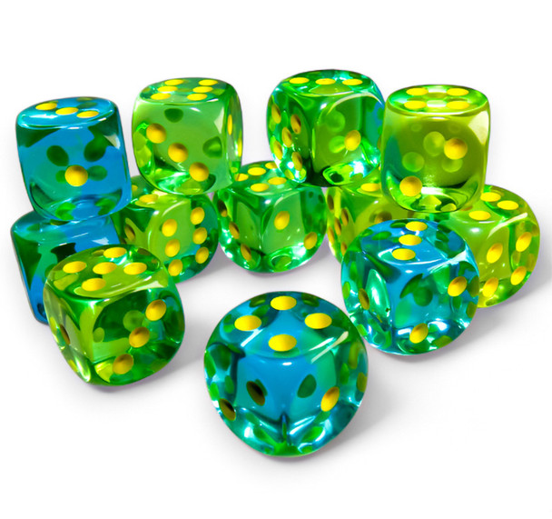 Translucent Green and Teal Gemini Dice - Set of 12