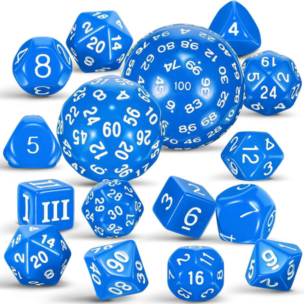 Blue 15-piece Dice Set - d3 to d100
