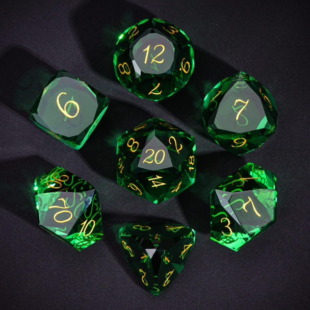 Diamond-Cut Green Glass Dice Set