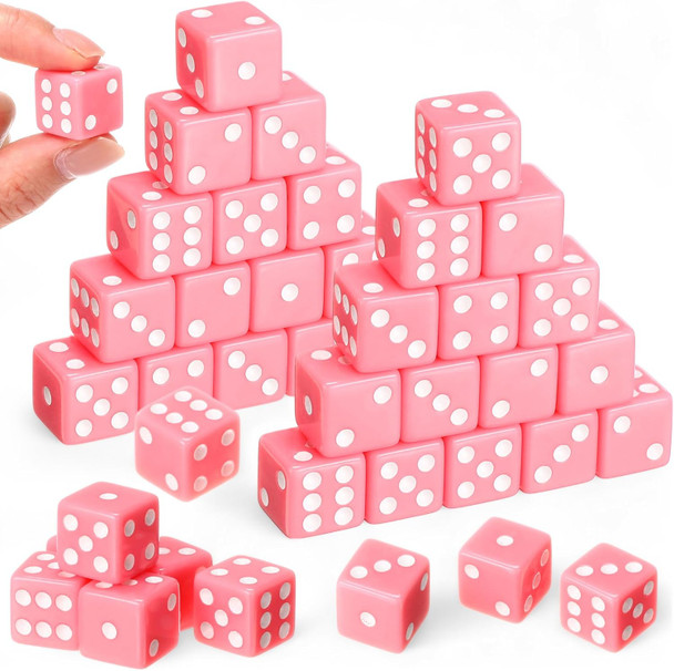 Pink 6-sided dice with white spots - Set of 30
