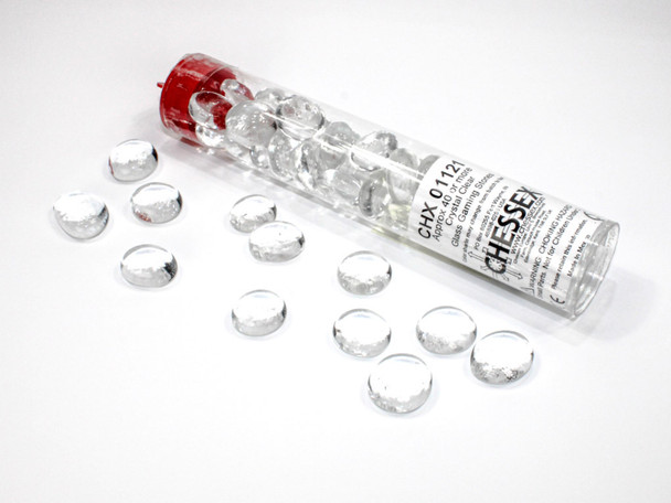Crystal clear glass gaming stones - Tube of 40
