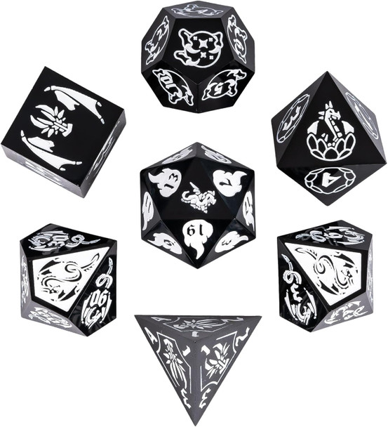 Opaque Black Dragon-Themed Dice Set - Sharp-Edged