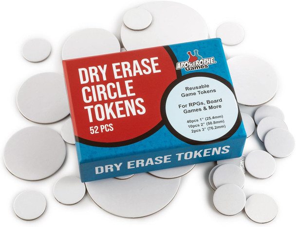 Blank dry-erase tokens in 3 sizes