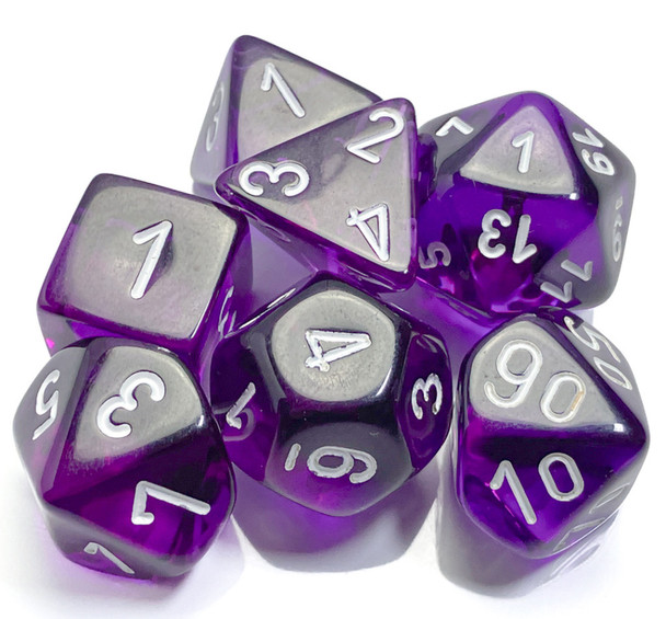 Transparent purple DnD dice set