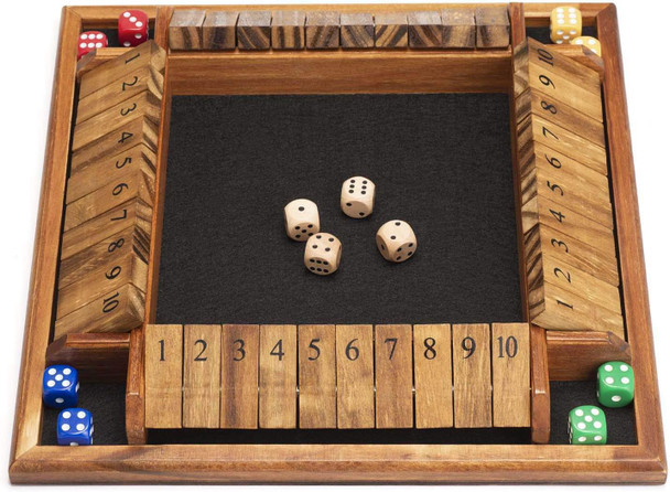 Shut the Box dice game - 4-way wooden board