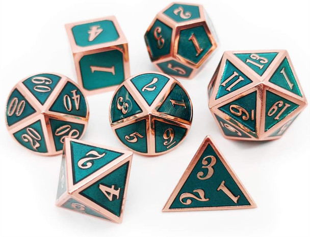 Teal and Copper Metal DnD Dice Set