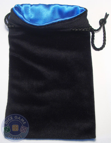 Large satin-lined velvet dice bag - Blue