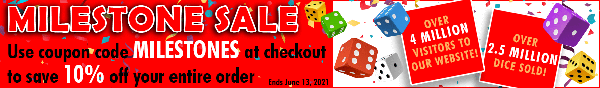 Dice and game supplies sale - 10% off with code MILESTONES