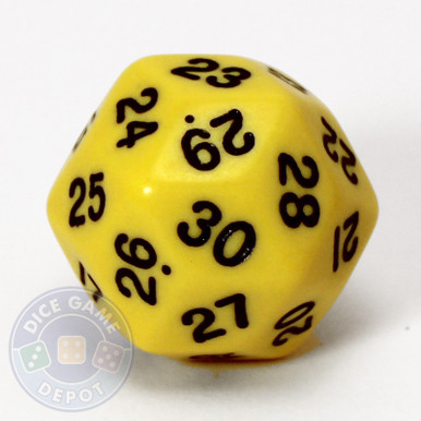 30-Sided Opaque Dice (d30) - Yellow - Dice Game Depot