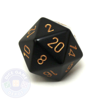 34mm Opaque 20-sided Dice - Black with Gold Numbers | Dice Game Depot