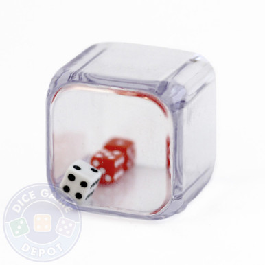 1 x 5mm White Dice Inside 25mm Cube 2 x 5mm Red Pack of 2 /'3 In a Cube/' Dice