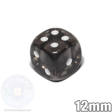 Set Of 5 Clear Round Corner Dice 16mm With Black Spots - Includes Organza Bag