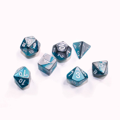 【美品】DICE SHOWDOWN Gemini Mini Festive DnD Dice Set - Steel and Teal | Dice Game Depot