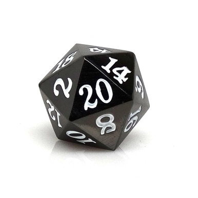 20-Sided Black Metal Dice (d20) - 20mm with White Numbers