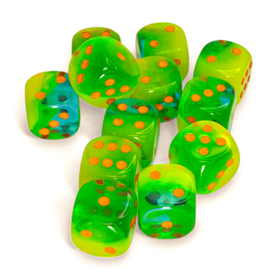 Set of 12 Translucent Gemini Luminary Dice - Plasma Green and Teal