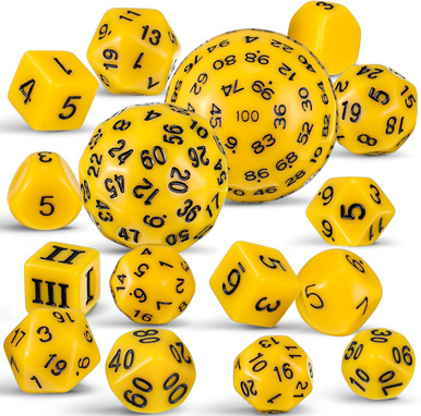 15-piece Dice Set - d3 to d100 - Yellow | Dice Game Depot