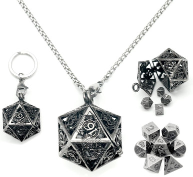 Mini Metal Dice Set with Silver d20 Necklace Case | Dice Game Depot