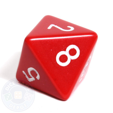 8-sided Opaque Red Dice with White Numbers | Dice Game Depot