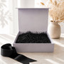 White gift box, Black ribbon, Black paper filling