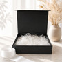 Black gift Box, White Ribbon, White paper filling