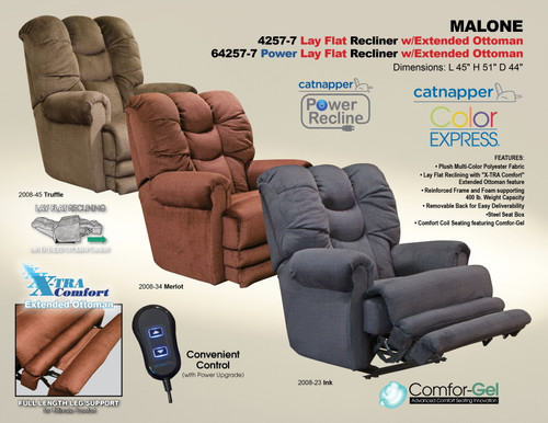 Malone Power Lay Flat Recliner With Extended Ottoman Ink 50'