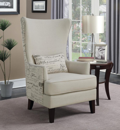 Curved Arm High Back Accent Chair Beige