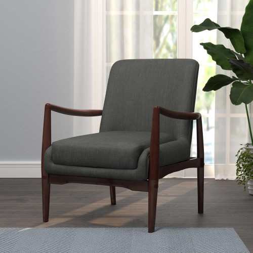 Upholstered Accent Chair With Wooden Arm Gray