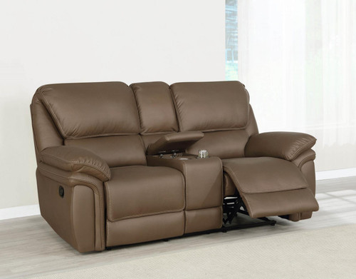 Breton Motion Loveseat With Console Light Brown