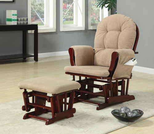 Upholstered Glider Rocker With Ottoman Beige
