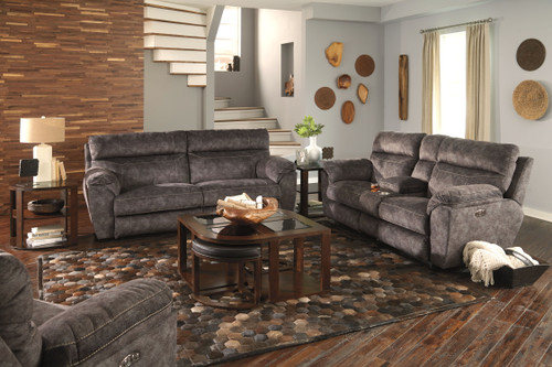 Sedona Power Headrest Lay Flat Reclining Console Loveseat With Storage & Cupholders Smoke 42.5'