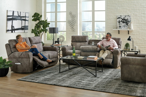 Tranquility Power Headrest Power Lay Flat Reclining Cons Loveseat With CR3 Heat / Massage / Lumbar Pewter Faux Leather