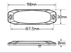 Line Drawing - 120034RM - Emergency LED Strobe Module Lamp Red. 11 Strobe Patterns Multi-Volt 12v & 24 Volt 3M Tape or Screw On Fitting. Single Pack Clear Housing Clear Lens & Red LED's Super Slim Line Light. Go Stealth. Autolamps. Ultimate LED.