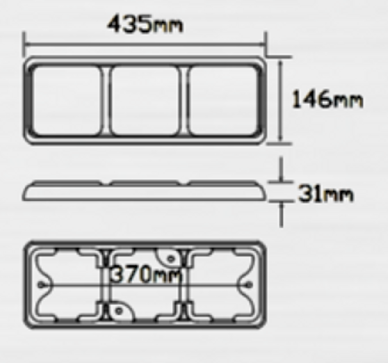 Line Drawing - 125BARWM - Combination Tail Light. Stop, Tail, Indicator & Reverse Triple Light Multi-Volt 12v & 24v Blister Single Pack. Caravan Friendly. LED Auto Lamps. Ultimate LED.